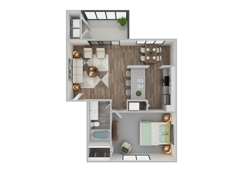 Floor plan for 1 bed, 1 bath, 750 sqft